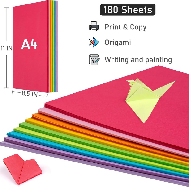 Magecubiku Colored Copy&Print Paper 8.5X11 Inches,180 Sheets 9 Colors Rainbow A4 Printer Paper 20 lb/90GSM Colored Origami Paper for Cutting DIY Kids Art Craft - Image 2
